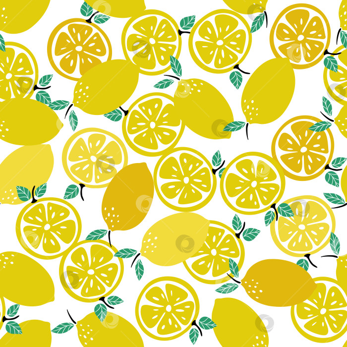 Скачать Бесшовный векторный узор с лимонами и листьями фотосток Ozero