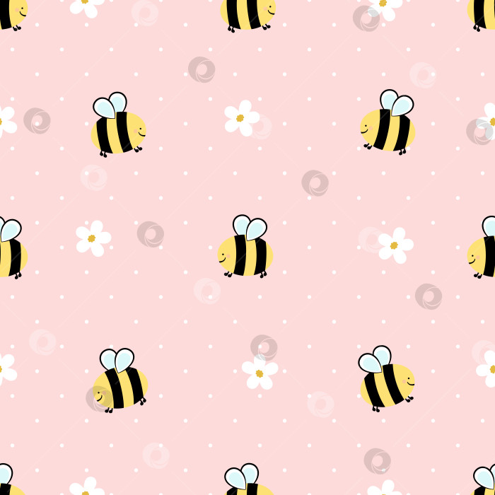 Скачать Бесшовный узор с изображением цветка маргаритки и пчелы на розовом фоне векторной иллюстрации. Милый цветочный принт. фотосток Ozero