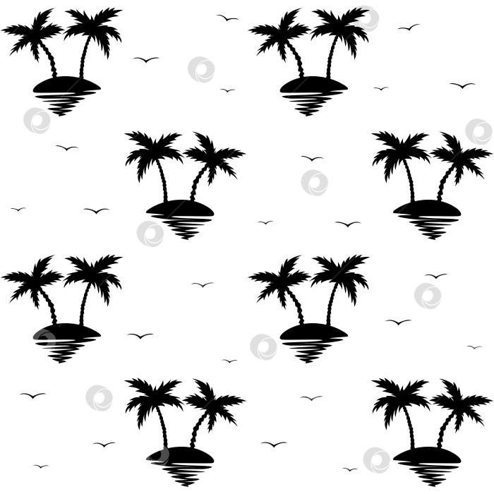 Скачать Черные пальмы и солнце выделяются на белом фоне. Бесшовный дизайн пальм для плакатов, баннеров и рекламных материалов. фотосток Ozero