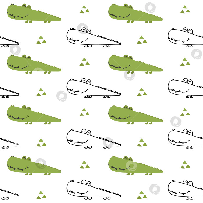 Скачать Ручной рисунок милого крокодила с бесшовным узором векторная иллюстрация для футболки фотосток Ozero