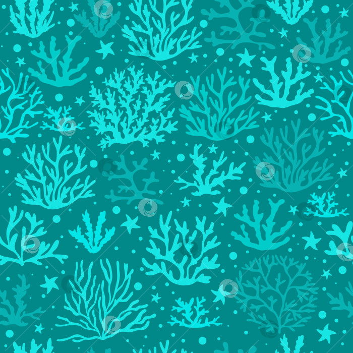 Скачать Бесшовный векторный узор цвета морского коралла. Морской фон с силуэтами морских звезд. Дизайн декоративного текстиля, обоев, оберточной бумаги фотосток Ozero