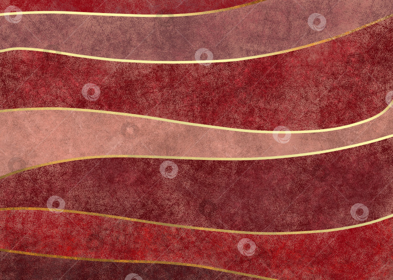 Скачать Абстрактный акварельный гранжевый красный фон. Винтажная иллюстрация с золотыми волнами фотосток Ozero