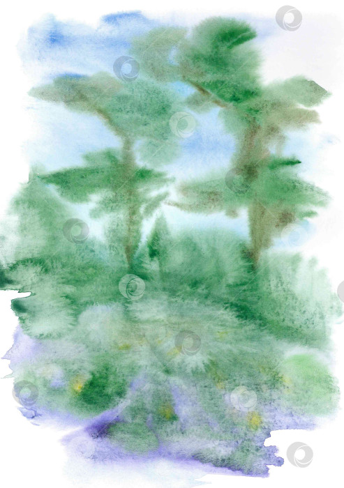 Скачать Абстрактный пейзаж в пастельных тонах с мягкими силуэтами деревьев фотосток Ozero