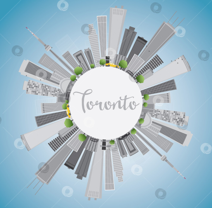 Скачать Горизонт Торонто с серыми зданиями, голубым небом и копировальным пространством. фотосток Ozero