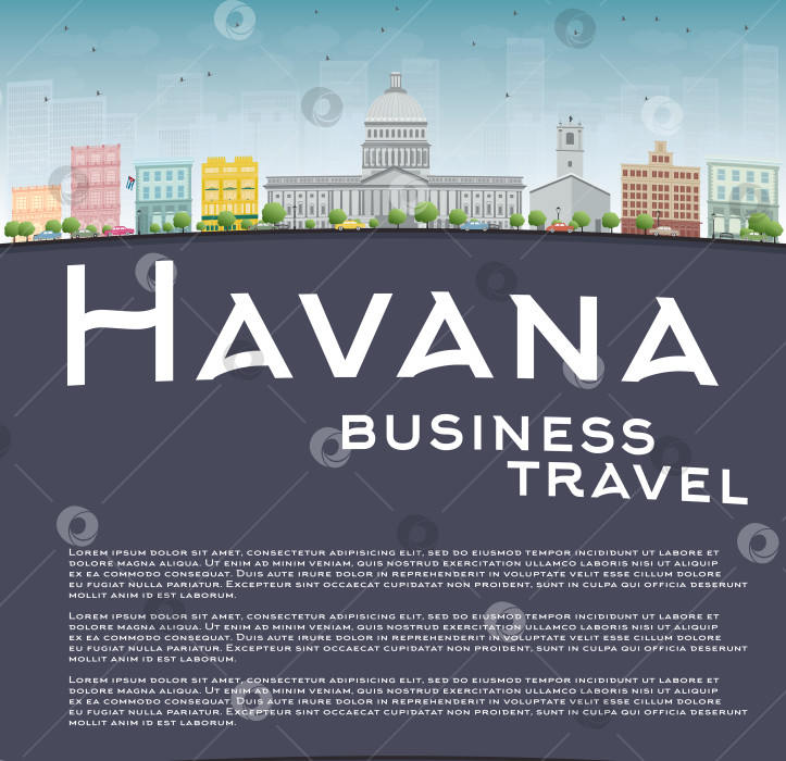 Скачать Горизонт Гаваны с цветным зданием, голубым небом и пространством для копирования фотосток Ozero