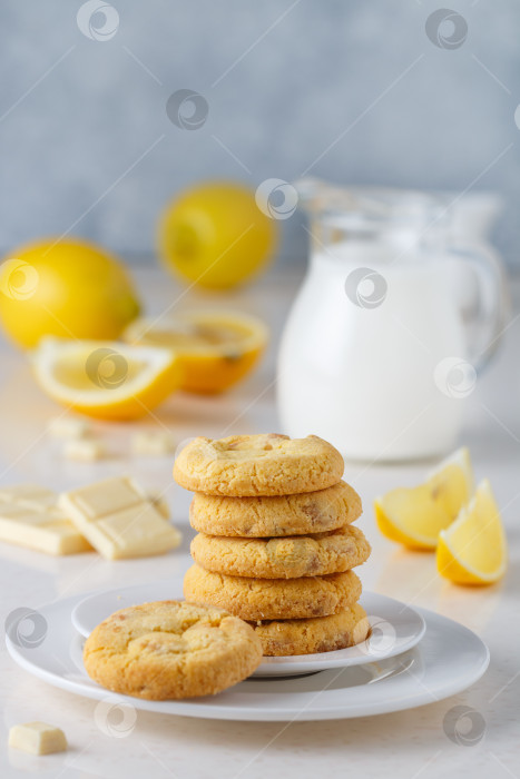 Скачать Домашнее свежеиспеченное цитрусовое печенье с лимоном и белым шоколадом фотосток Ozero