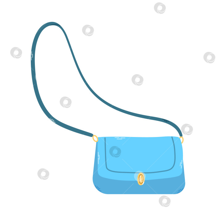 Скачать Изолированная летняя женская синяя сумка с ремешком в плоском векторном стиле, нарисованном от руки, на белом фоне. Стильный современный дизайн. фотосток Ozero