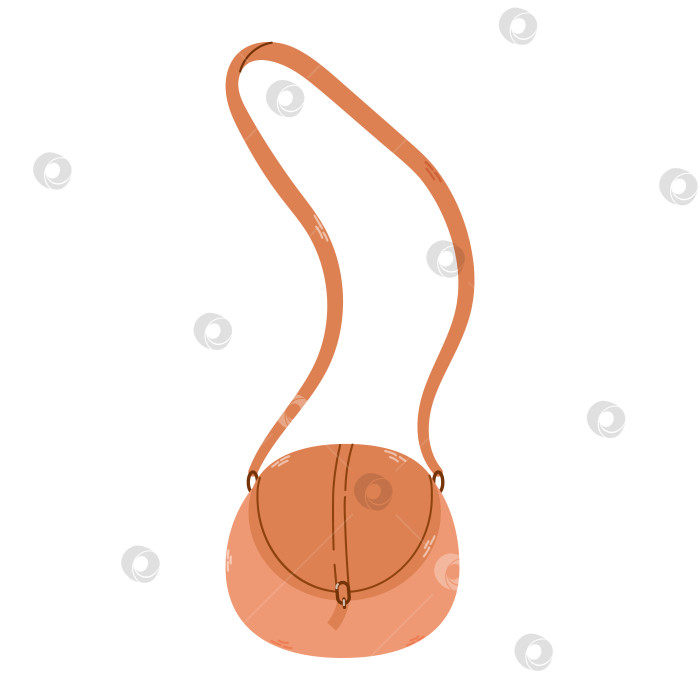 Скачать Изолированная летняя женская оранжевая кожаная сумка с ремешком в плоском векторном стиле, нарисованном от руки, на белом фоне. Стильный современный дизайн. фотосток Ozero
