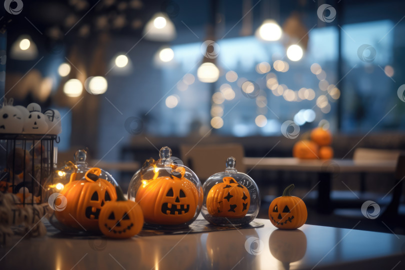 Скачать Оформление Хэллоуина в интерьере местного уютного кафе фотосток Ozero