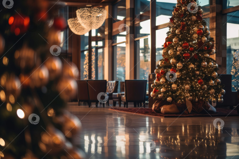 Скачать Украшение рождественской елки в вестибюле великолепного отеля фотосток Ozero