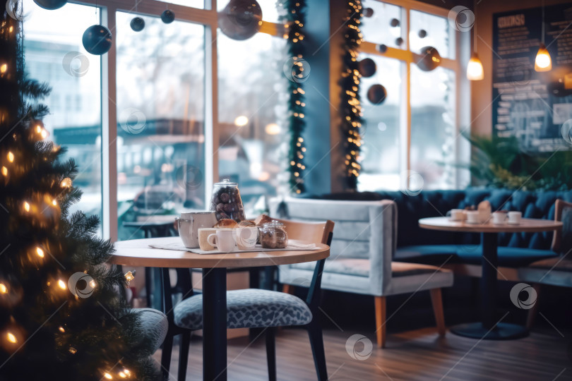 Скачать Рождественское украшение в интерьере местного уютного кафе фотосток Ozero