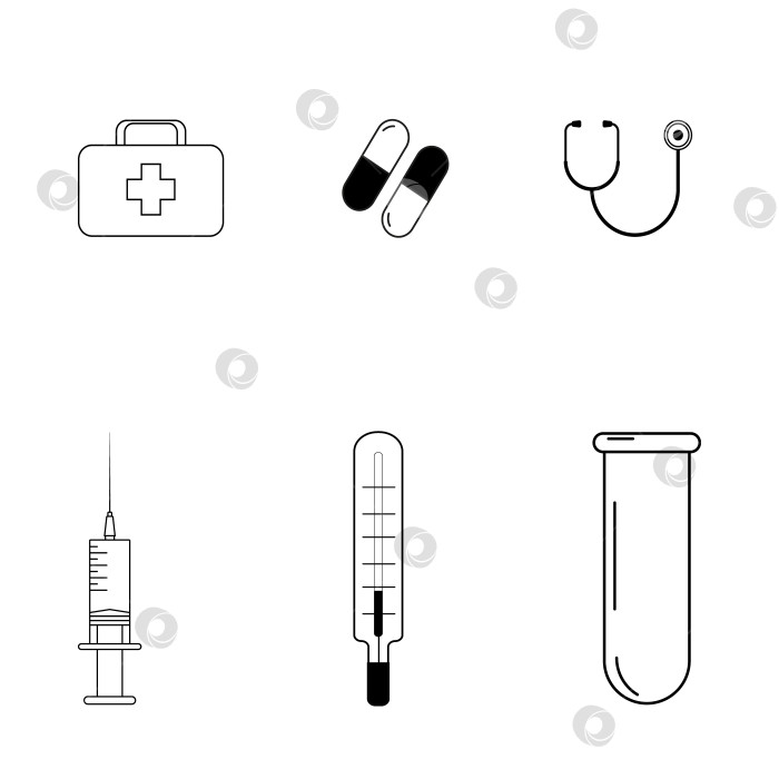 Скачать Набор медицинских иконок для концептуального дизайна.Плоская коллекция на белом фотосток Ozero