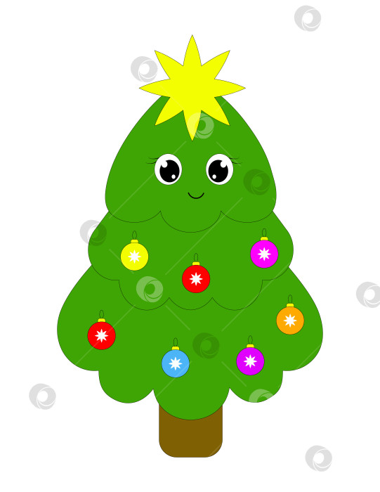 Скачать Симпатичная рождественская елка.Зеленое кавайное дерево с шаром фотосток Ozero