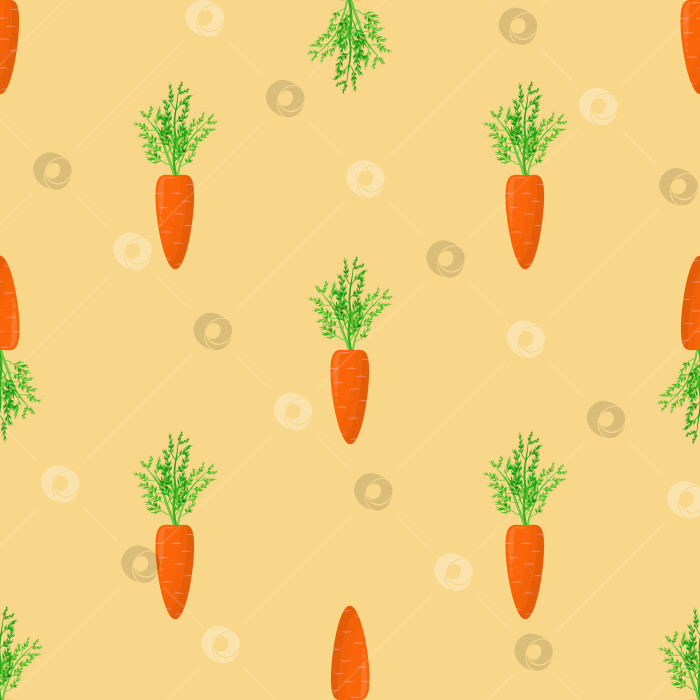 Скачать Бесшовный узор с морковью на желтом фоне. Симпатичный текст. фотосток Ozero