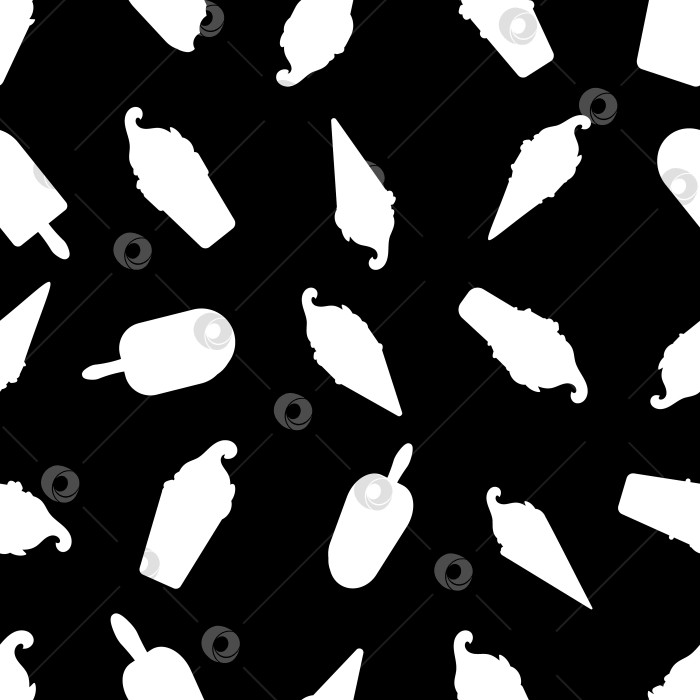 Скачать Рисунок силуэта мороженого, бесшовный узор на черной подкладке. фотосток Ozero