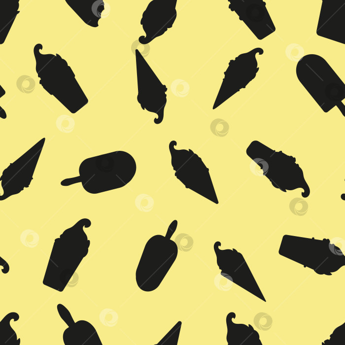 Скачать Рисунок силуэта мороженого, бесшовный узор на желтой подкладке фотосток Ozero