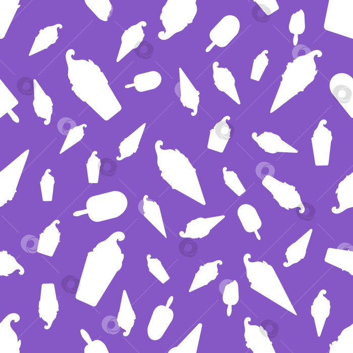 Скачать Узор силуэта мороженого, бесшовный узор на фиолетовой подкладке. фотосток Ozero