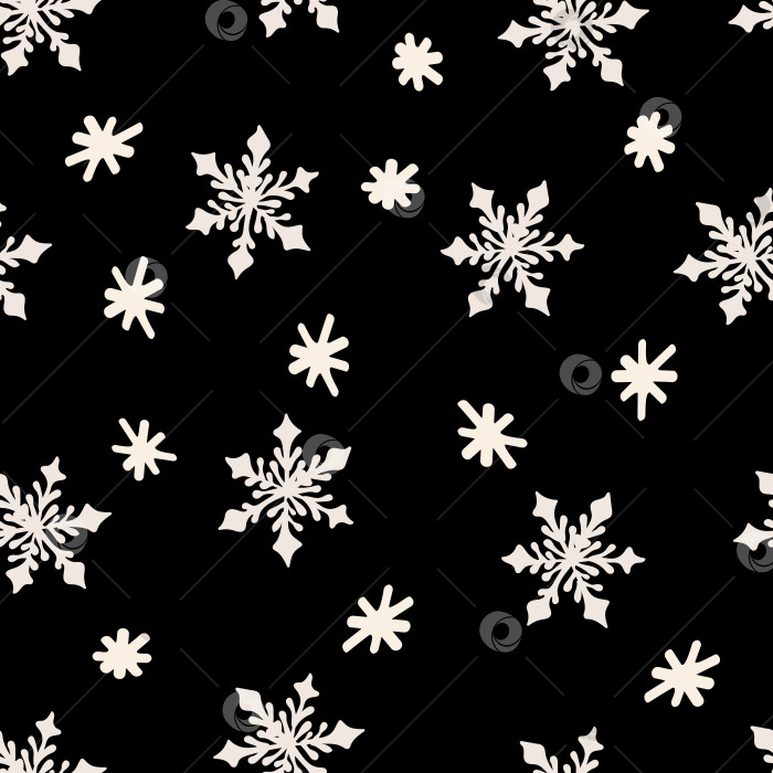 Скачать Бесшовный узор со снежинками на черном рождественском фоне фотосток Ozero