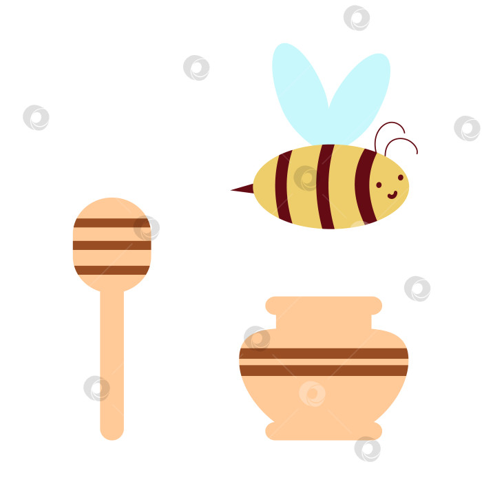 Скачать Набор из медовой палочки, пчелы, горшочка с медом фотосток Ozero