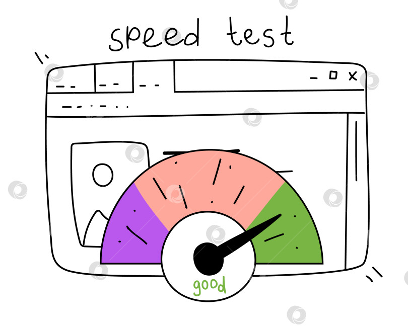 Скачать Нарисованная от руки иллюстрация проверки скорости загрузки сайта, тестирования сайта на производительность фотосток Ozero