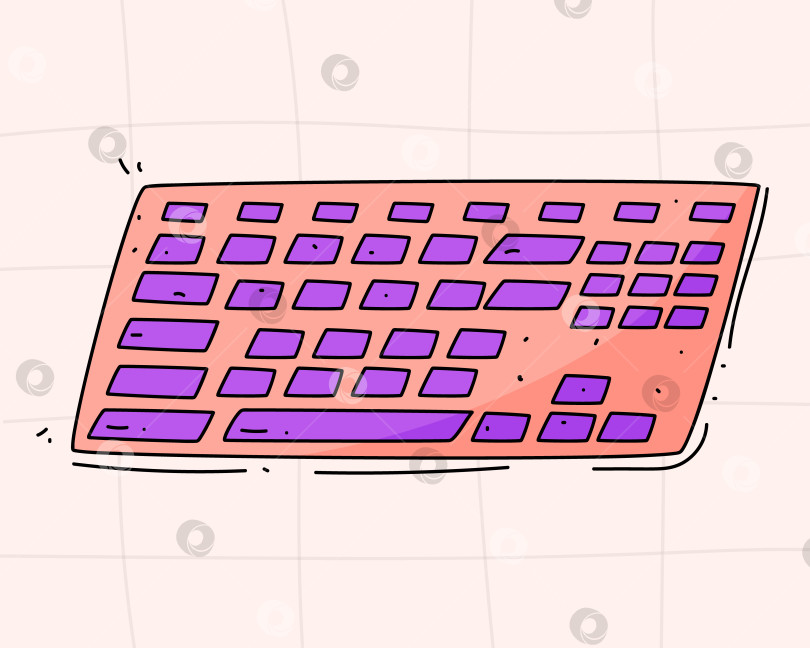 Скачать Нарисованная от руки иллюстрация компьютерной клавиатуры в стиле 90-х 80-х годов на клетчатом фоне фотосток Ozero
