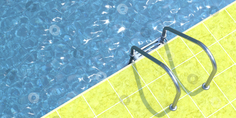Скачать Вид сверху на бассейн с желтой плиткой и лестницей. Концепция лета фотосток Ozero