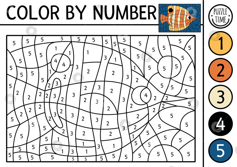 Скачать Вектор под морским цветом по номерам активности с рыбой-бабочкой фотосток Ozero