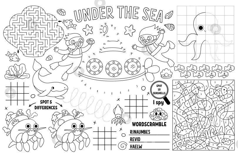 Скачать Векторная салфетка "Под водой" для детей. Закон о жизни в океане для печати фотосток Ozero