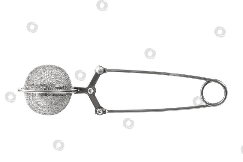 Скачать белое металлическое ситечко для заваривания чая, кухонный инструмент, изолят на белом фоне фотосток Ozero