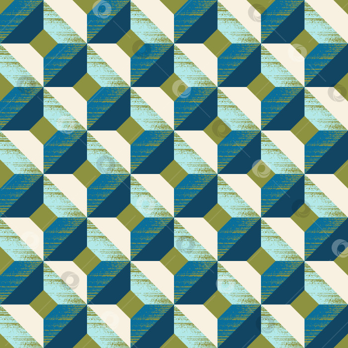Скачать Геометрический бесшовный узор из квадратов и ромбов сине-зеленого, желто-зеленого, кремового и светло-голубого цветов фотосток Ozero