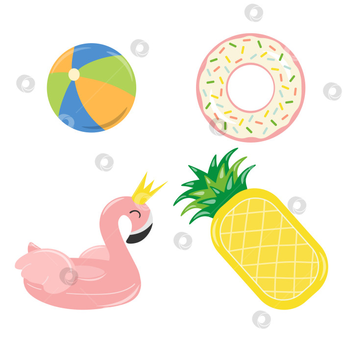 Скачать Кольцо для надувного бассейна в форме фламинго и пончика, надувной матрас в форме ананаса фотосток Ozero