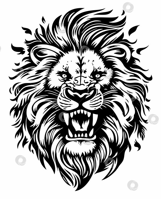 Скачать Татуировка рычащего льва. Векторная черно-белая иллюстрация изолирует фотосток Ozero