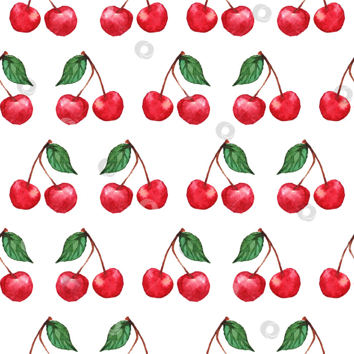 Скачать Акварельные вишневые ягоды бесшовный узор текстурный фон фотосток Ozero