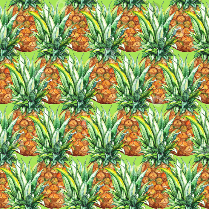 Скачать Акварельный ананас экзотические тропические фрукты бесшовный узор текстурный фон фотосток Ozero