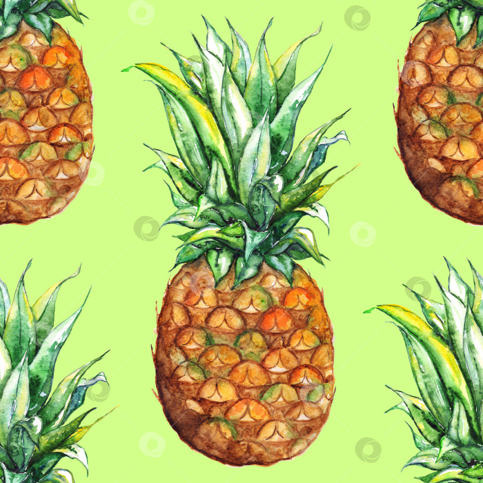 Скачать Акварельный ананас экзотические тропические фрукты бесшовный узор текстурный фон фотосток Ozero