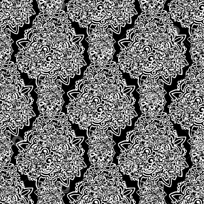 Скачать Черно-белый монохромный круг мандала каракули узор фоновая текстура фотосток Ozero