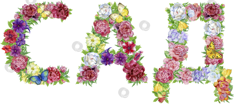 Скачать Слово Сад в русском языке из акварельных цветов фотосток Ozero