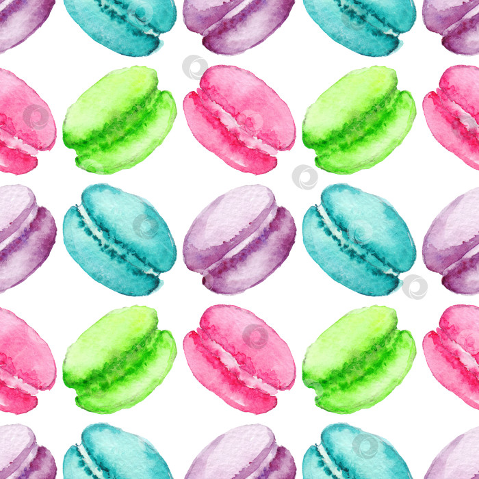 Скачать Акварельный сладкий десерт фруктово ягодное миндальное печенье бесшовный узор фоновая текстура фотосток Ozero