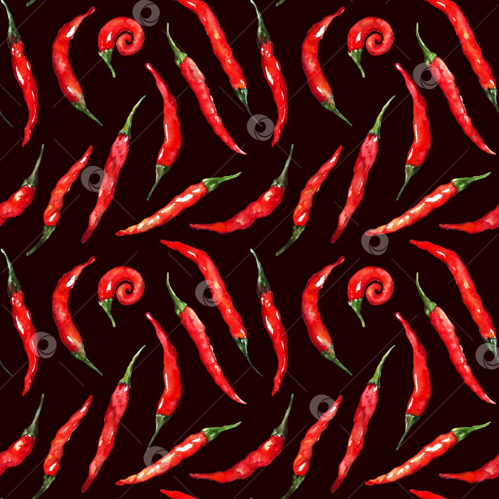 Скачать Акварельный красный острый перец чили chilli spicy pepper бесшовный узор текстурный фон фотосток Ozero