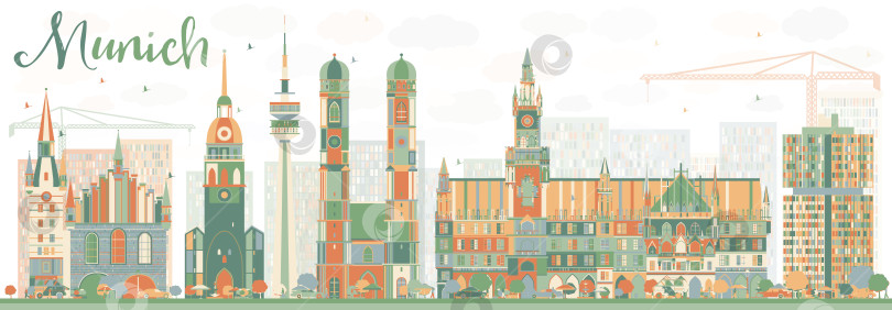 Скачать Абстрактный горизонт Мюнхена с цветными зданиями. фотосток Ozero