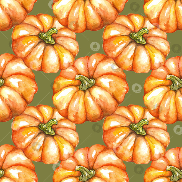 Скачать Акварельный оранжевый тыквенный овощной Джек-о-фонарь Хэллоуин бесшовный узор текстурный фон фотосток Ozero