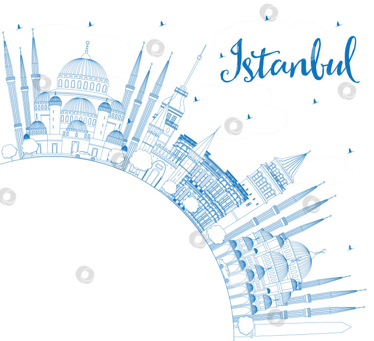 Скачать Обведите горизонт Стамбула синими ориентирами и скопируйте пространство. фотосток Ozero