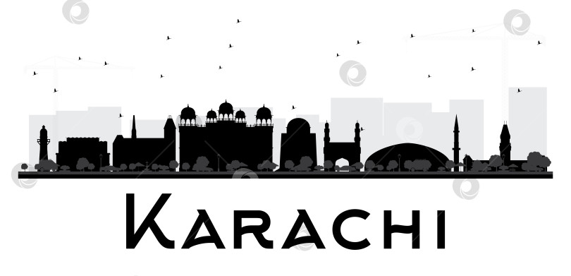 Скачать Черно-белый силуэт на горизонте города Карачи. фотосток Ozero