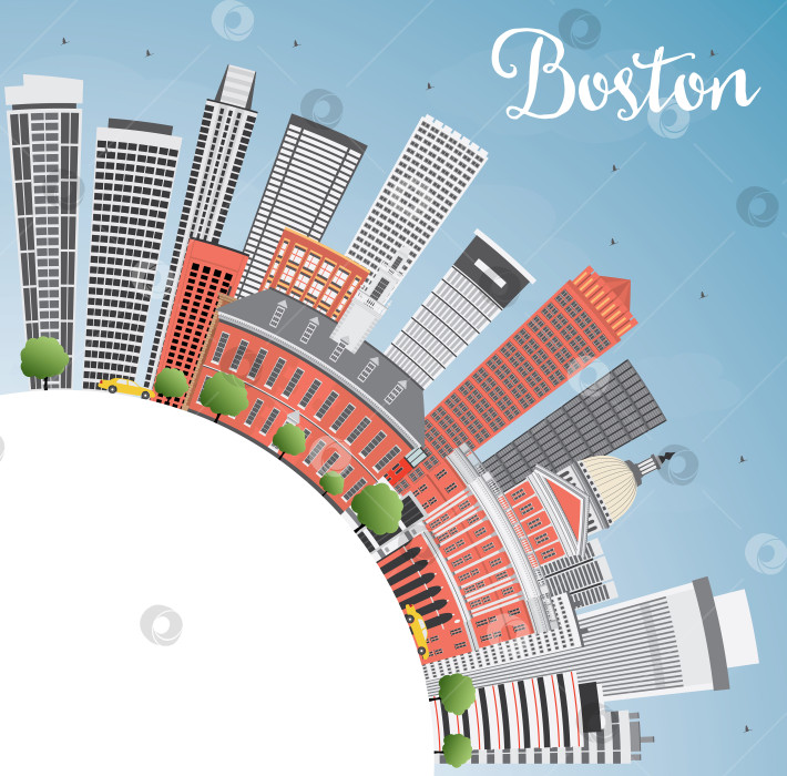 Скачать Горизонт Бостона со зданиями, голубым небом и копировальным пространством. фотосток Ozero