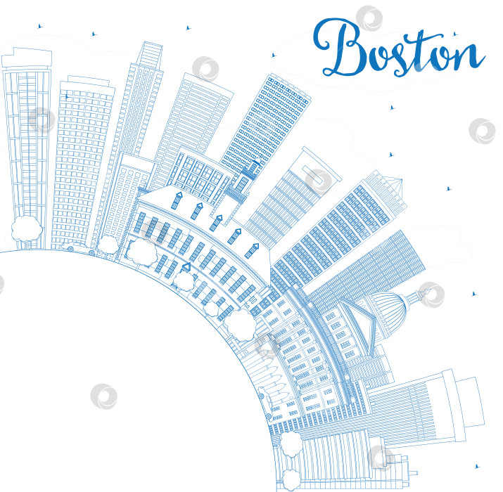 Скачать Обрисуйте горизонт Бостона синими зданиями и скопируйте пространство. фотосток Ozero
