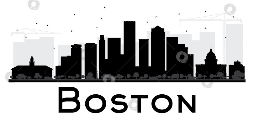 Скачать Черно-белый силуэт на горизонте Бостона. фотосток Ozero