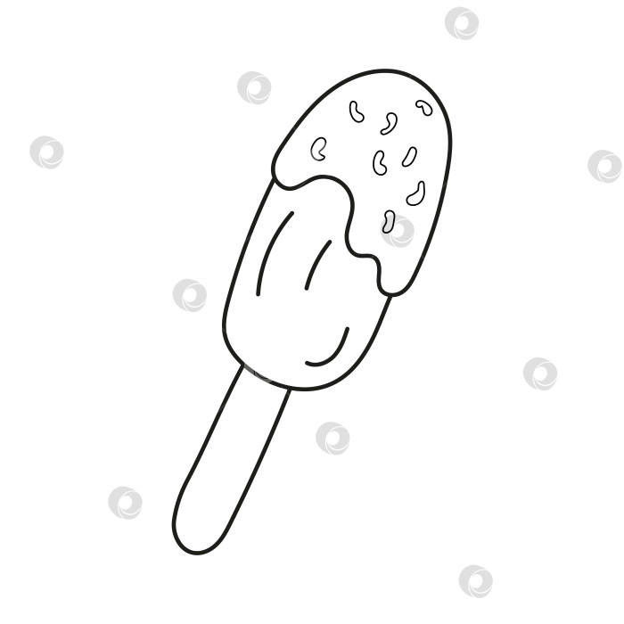 Скачать Изолированное мороженое с каракулями на палочках черно-белого цвета. Набросайте векторную иконку концепции сладостей. фотосток Ozero