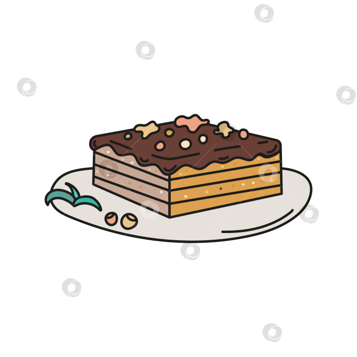 Скачать Изолированный шоколадно-вафельный торт. Векторная иллюстрация каракулей. Концептуальный магазин сладостей, кафе, сладкая закуска. фотосток Ozero