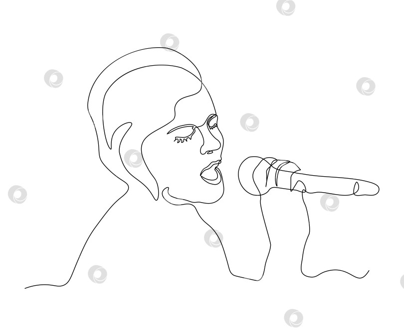 Скачать абстрактная девушка, поющая с микрофоном с закрытыми глазами Непрерывный рисунок в одну линию фотосток Ozero