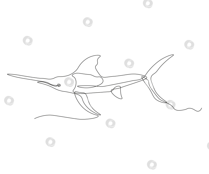Скачать абстрактная хищная рыба, акула, рыба-меч Непрерывный рисунок в одну линию фотосток Ozero